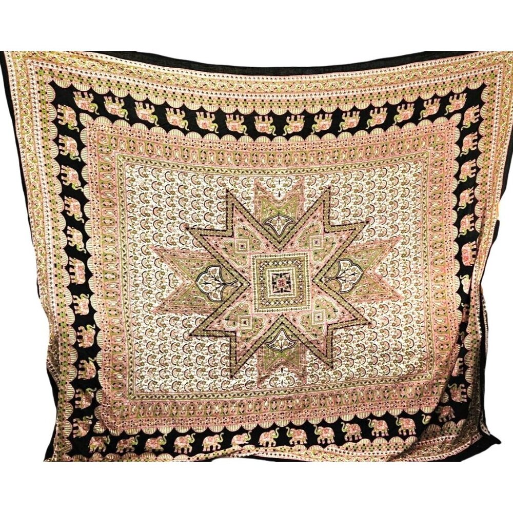 Table Cloth Wall Hanging Indian Mandala Elephant 7ft5" X 7ft5" Cotton Bohemian